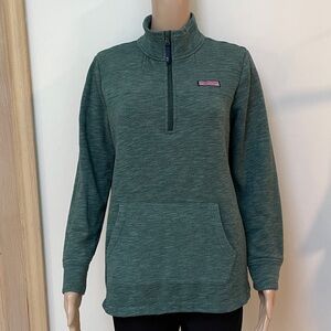 Vineyard Vines Half Zip pullover sweatshirt Sage heathered red plaid accents